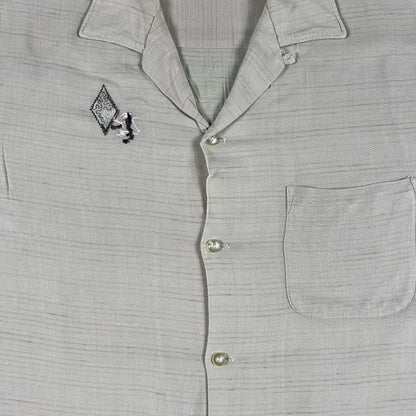 50s Boxy Linen Loop Collar Shirt- XL