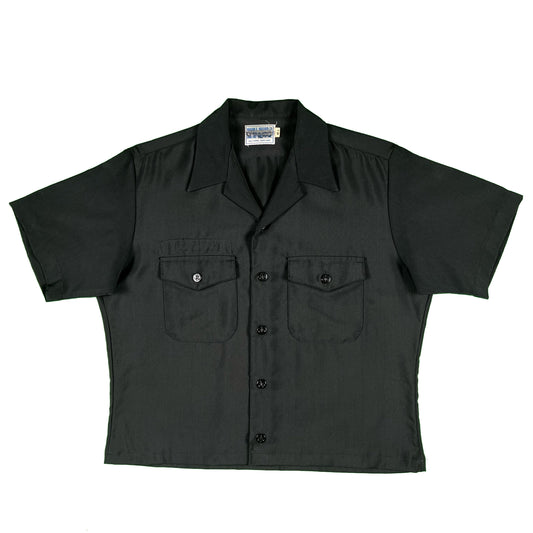 60s Cropped Black USN Camp Collar Shirt- L