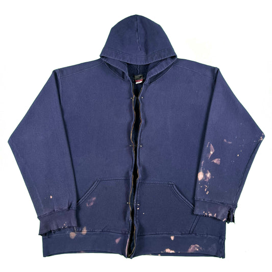 90s Safety Pinned Navy Blue Zip Up Hoodie- XXL