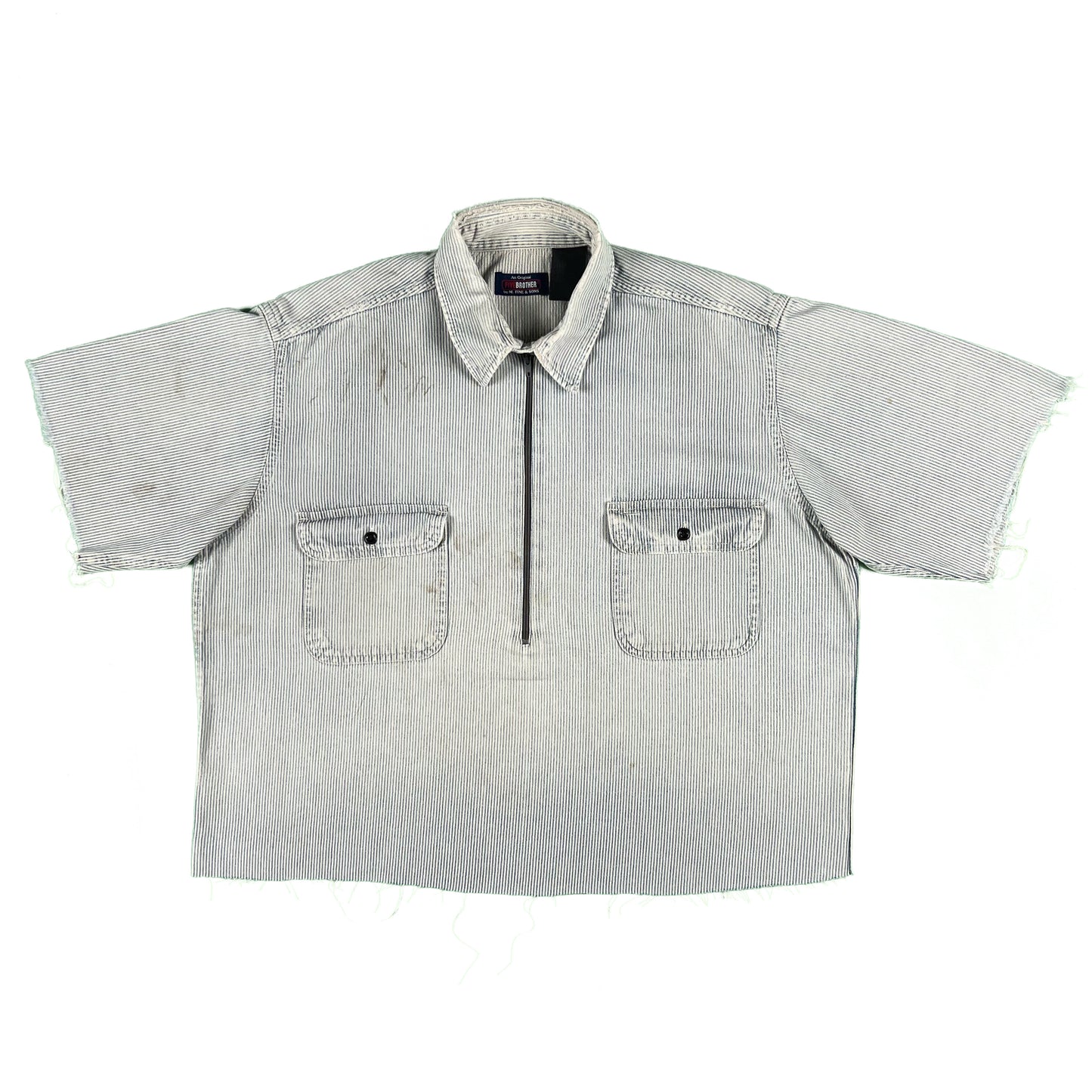 90s Chopped Boxy Hickory Striped Work Shirt- XL