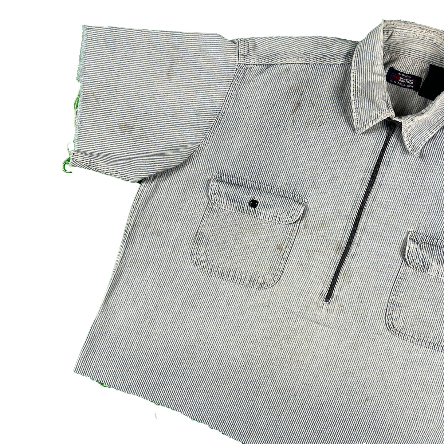 90s Chopped Boxy Hickory Striped Work Shirt- XL