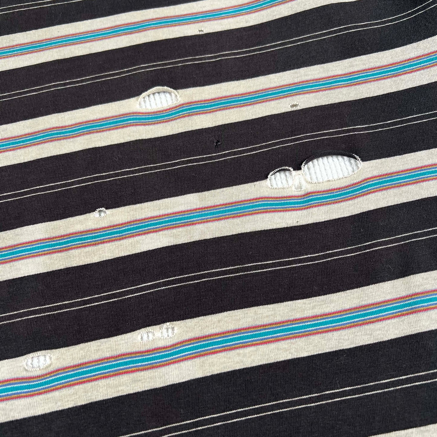 90s Thrashed & Safety Pinned Striped Tee & Waffle Knit Thermal- XL