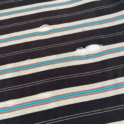 90s Thrashed & Safety Pinned Striped Tee & Waffle Knit Thermal- XL