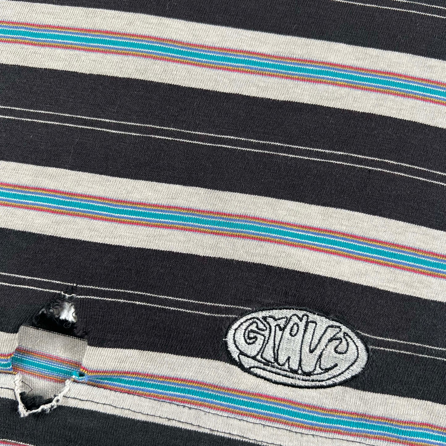 90s Thrashed & Safety Pinned Striped Tee & Waffle Knit Thermal- XL