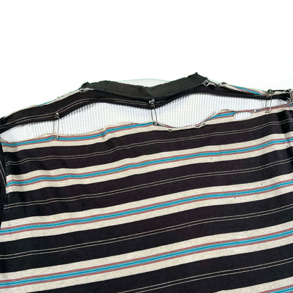 90s Thrashed & Safety Pinned Striped Tee & Waffle Knit Thermal- XL