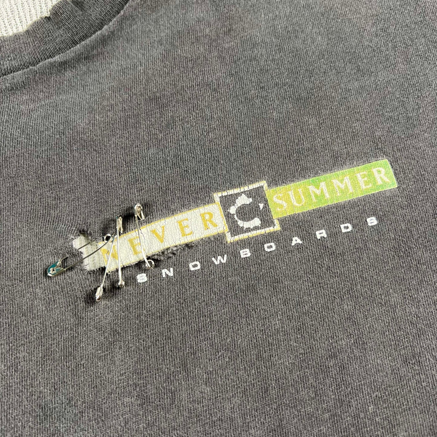 90s Safety Pin Snowboard Tee & 80s Waffle Knit Thermal- XL