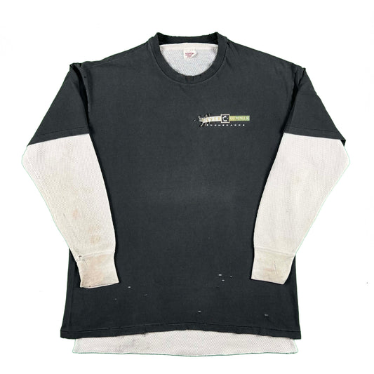 90s Safety Pin Snowboard Tee & 80s Waffle Knit Thermal- XL