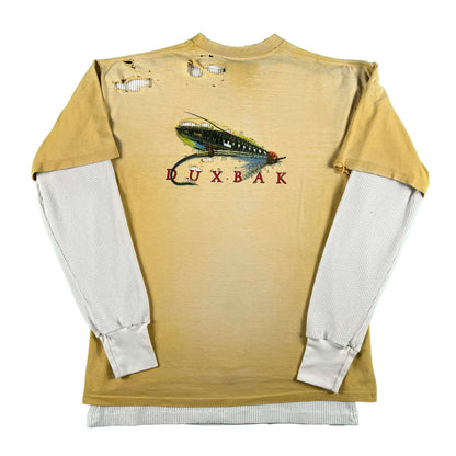 90s Thrashed Duxbak Fly Fishing Tee & Waffle Knit Thermal- L