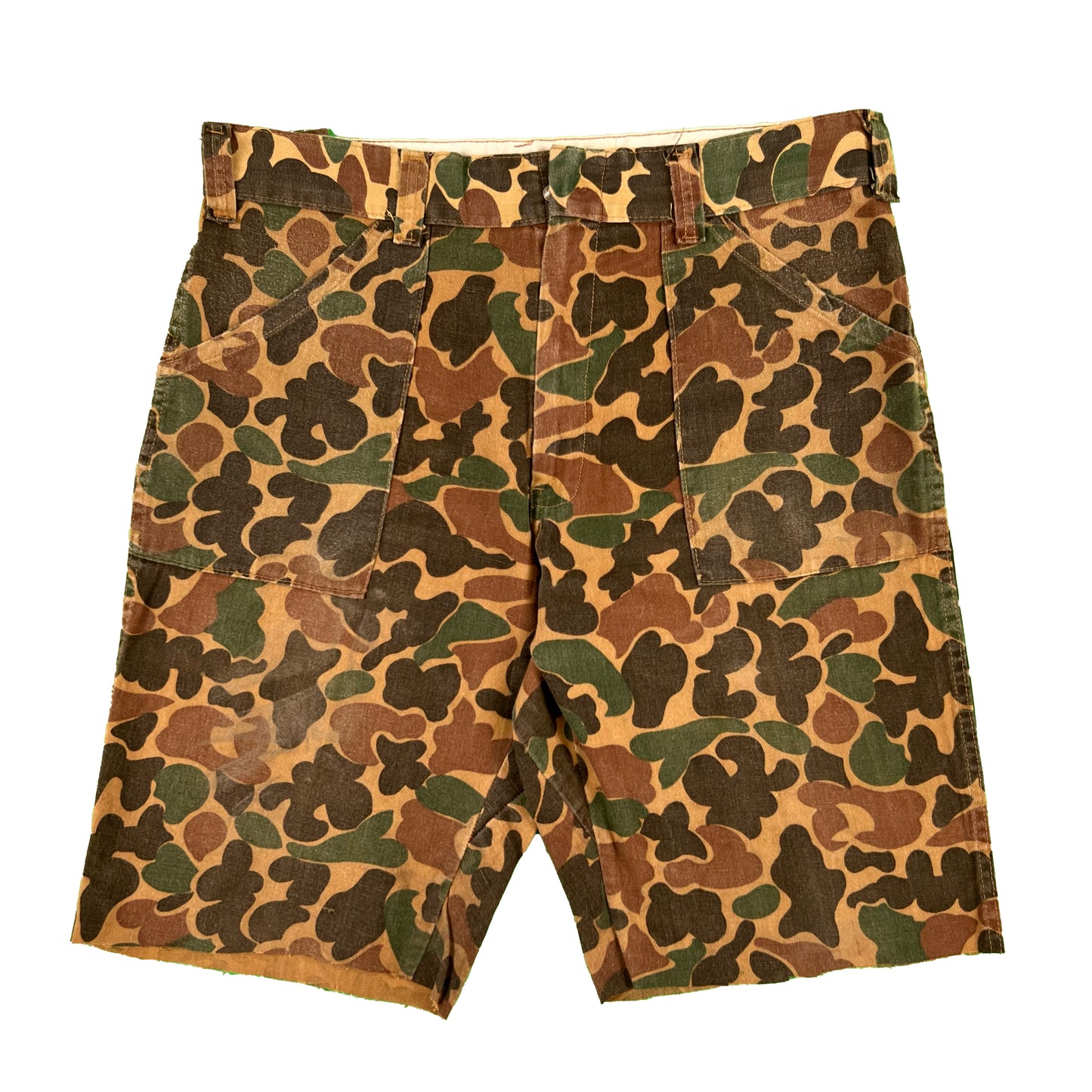 70s Chopped Dark Duck Camo Fatigue Shorts- 32"-35"x11.5