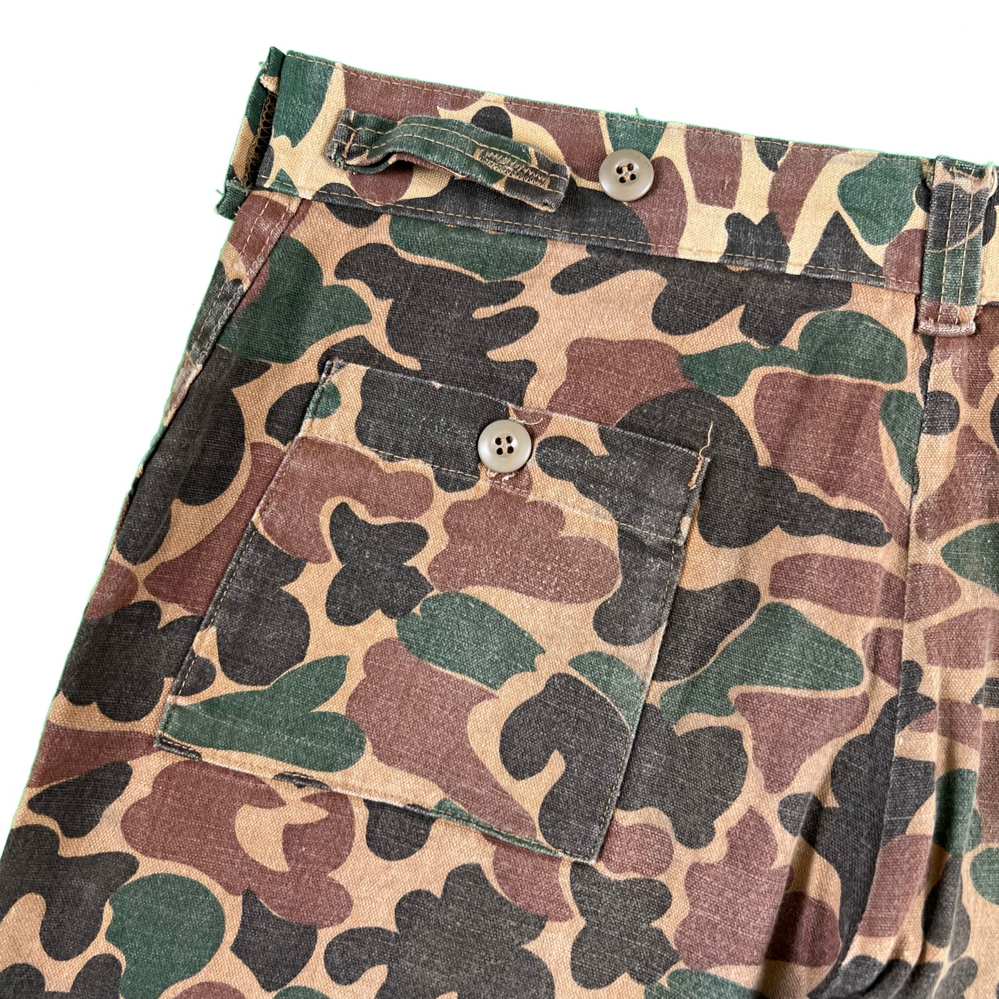 70s Chopped Dark Duck Camo Fatigue Shorts- 32"-35"x11.5