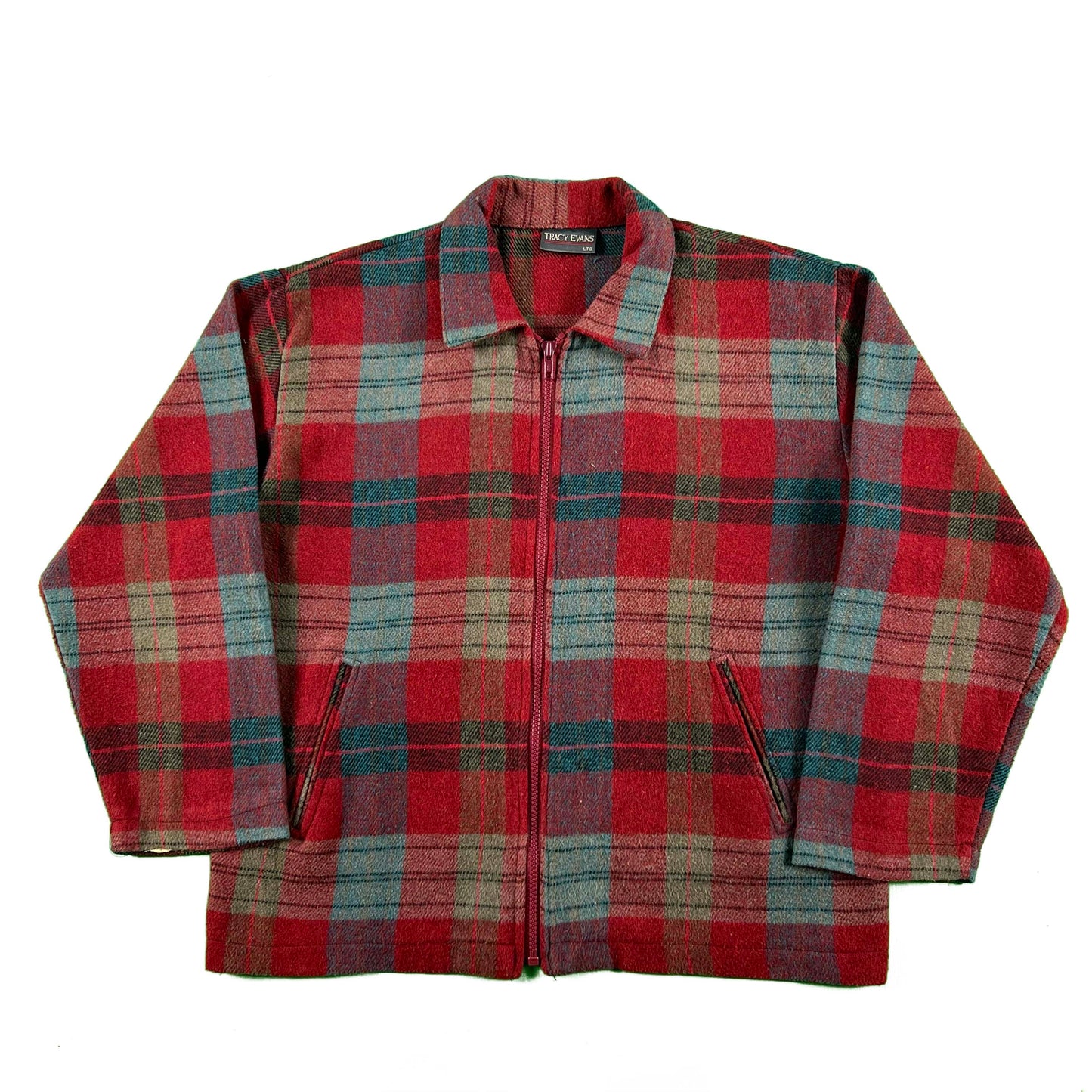 90s Boxy Plaid Red Jacket- S
