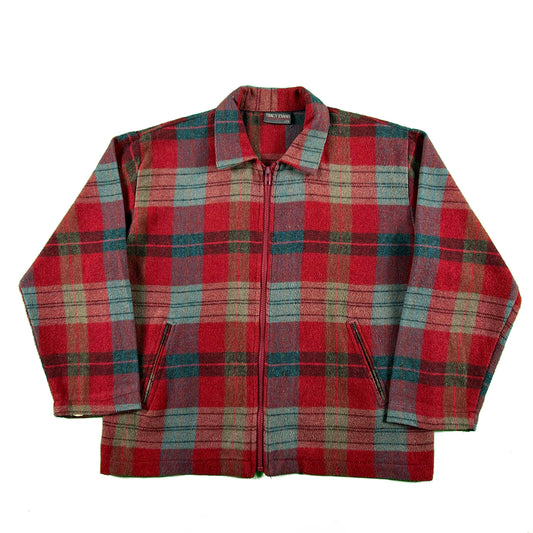 90s Boxy Plaid Red Jacket- S