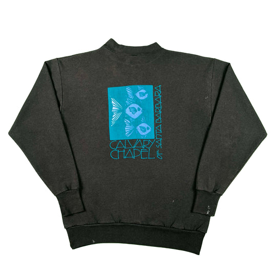 70s Sun Faded Black Santa Barbara Fish Sweatshirt- L