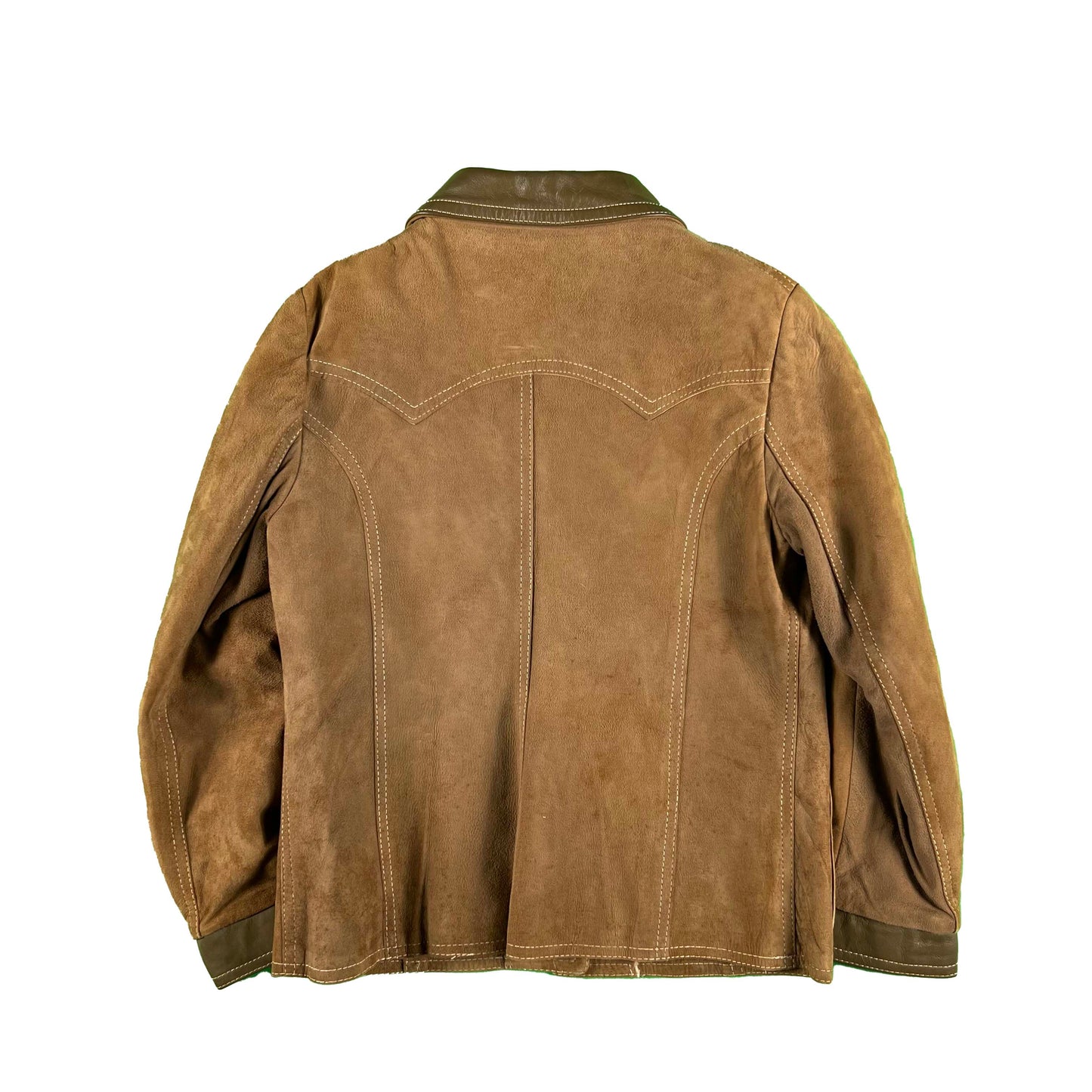 50s Brown/Tan Suede Leather Trim Shirt Jacket- S