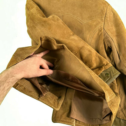 50s Brown/Tan Suede Leather Trim Shirt Jacket- S