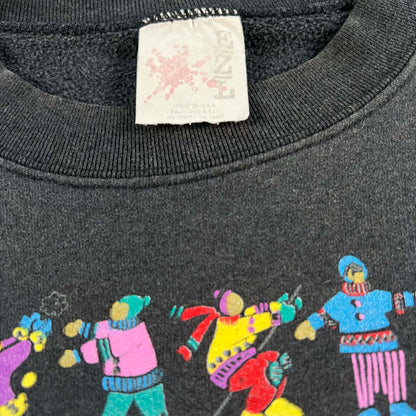 90s Faded Black Winter Dancing Scene Sweatshirt- XL