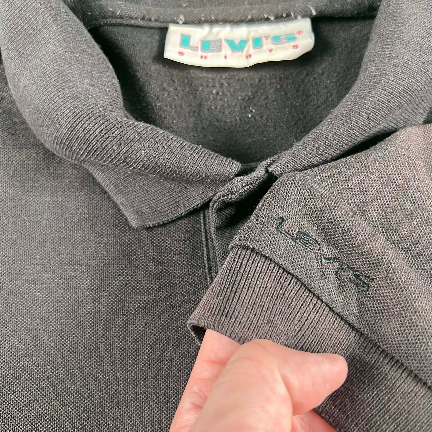 80s Faded Black Levi's Polo Shirt- L