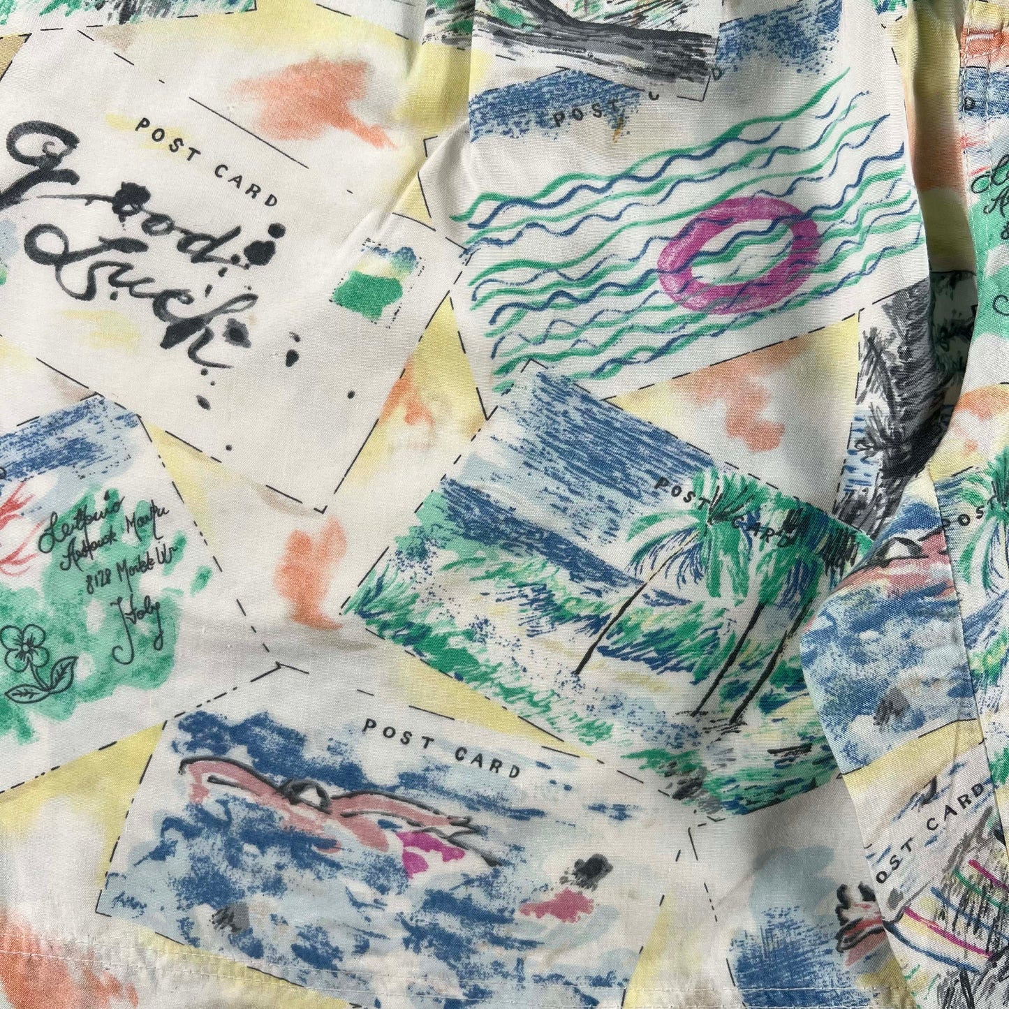 90s Pleated Postcard Patterned Rayon Shorts- 29x8