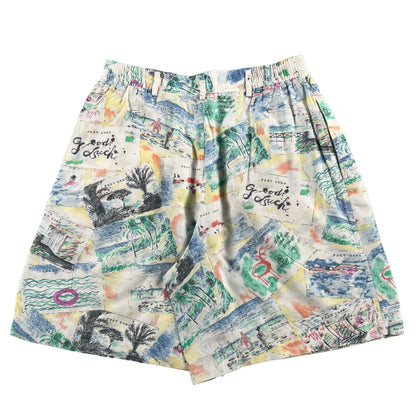 90s Pleated Postcard Patterned Rayon Shorts- 29x8