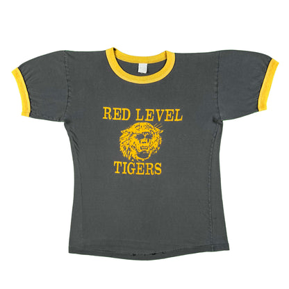 70s Sun Faded Black 'Red Level Tigers' Ringer Tee- S
