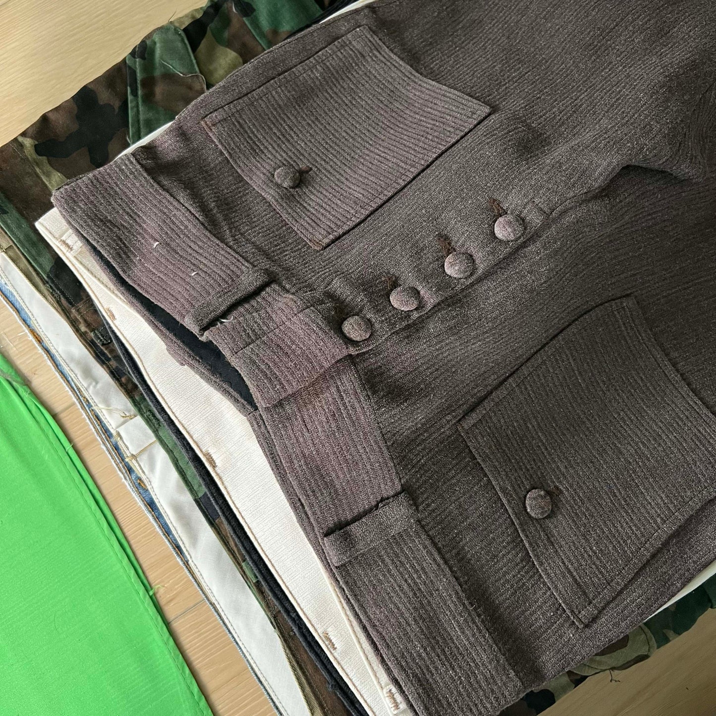 60s Brown Flared Seersucker Trousers- 33x29.5