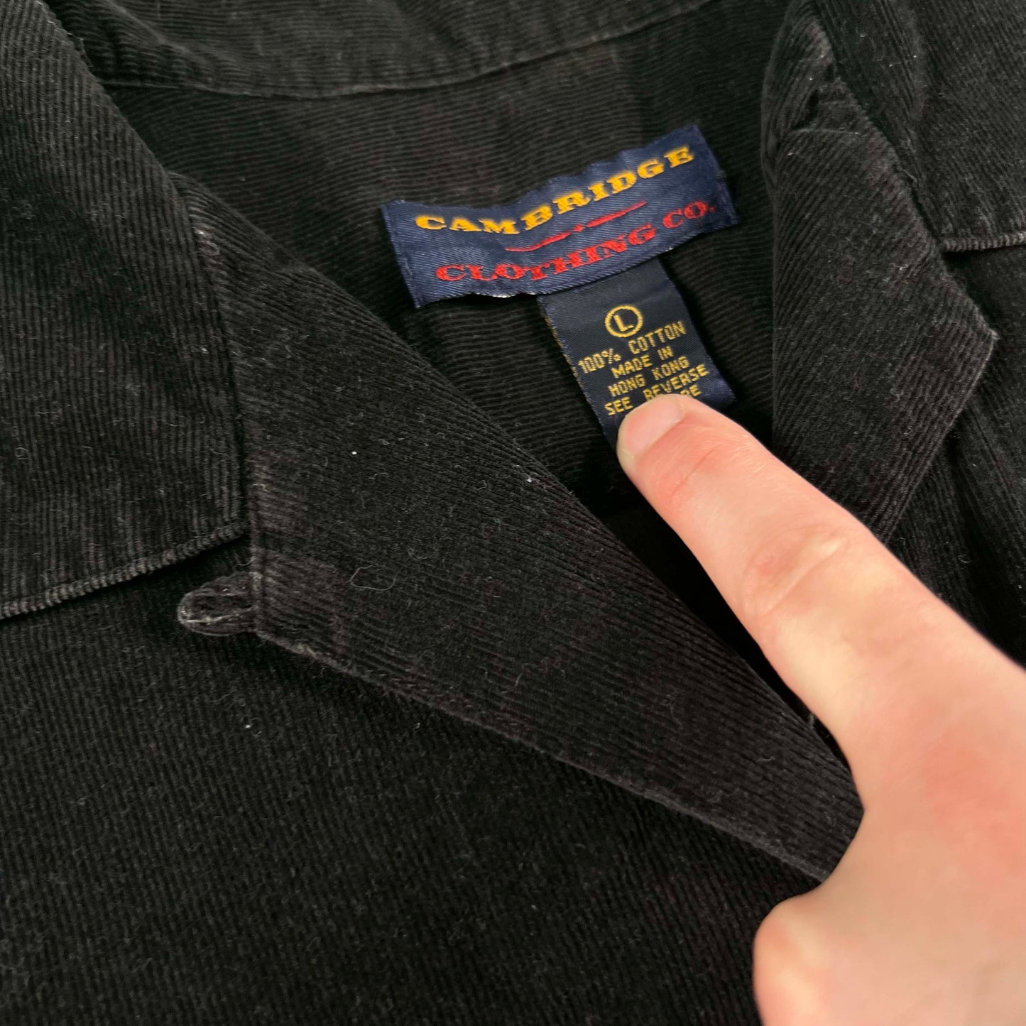 90s Does 50s Black Corduroy Loop Collar Shirt- L