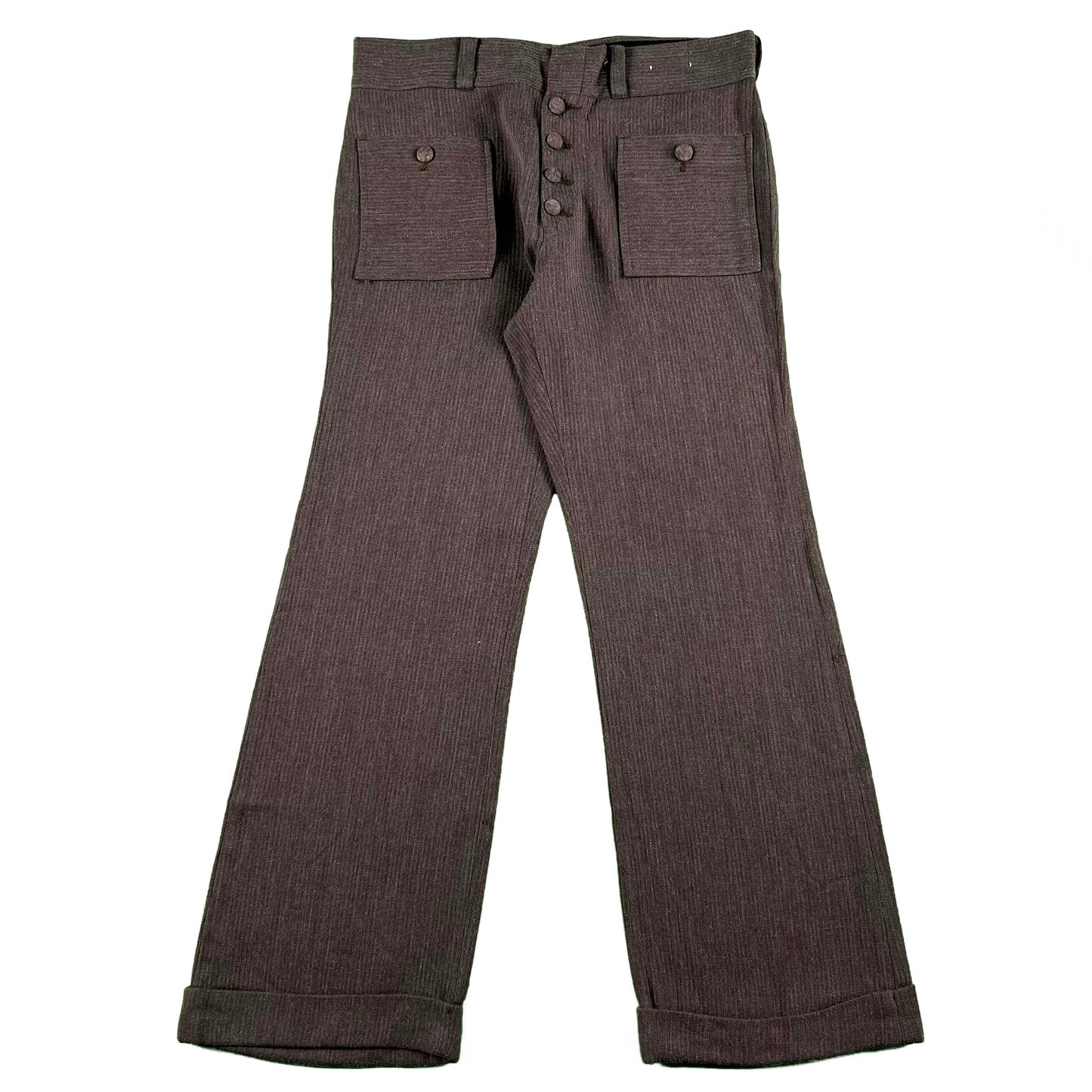 60s Brown Flared Seersucker Trousers- 33x29.5