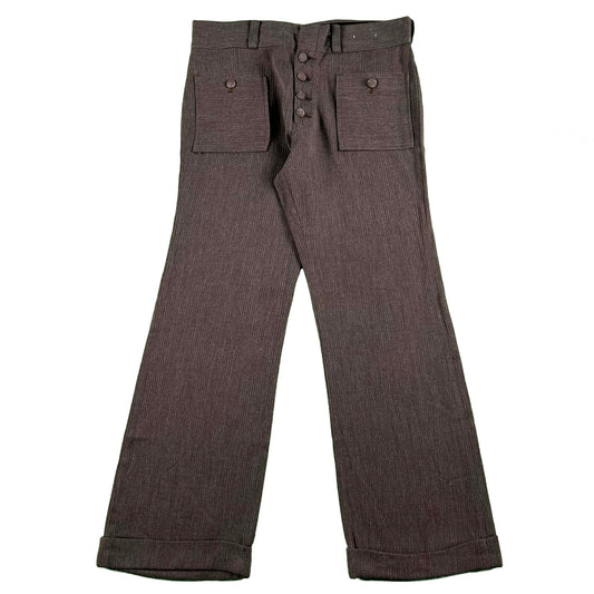 60s Brown Flared Seersucker Trousers- 33x29.5