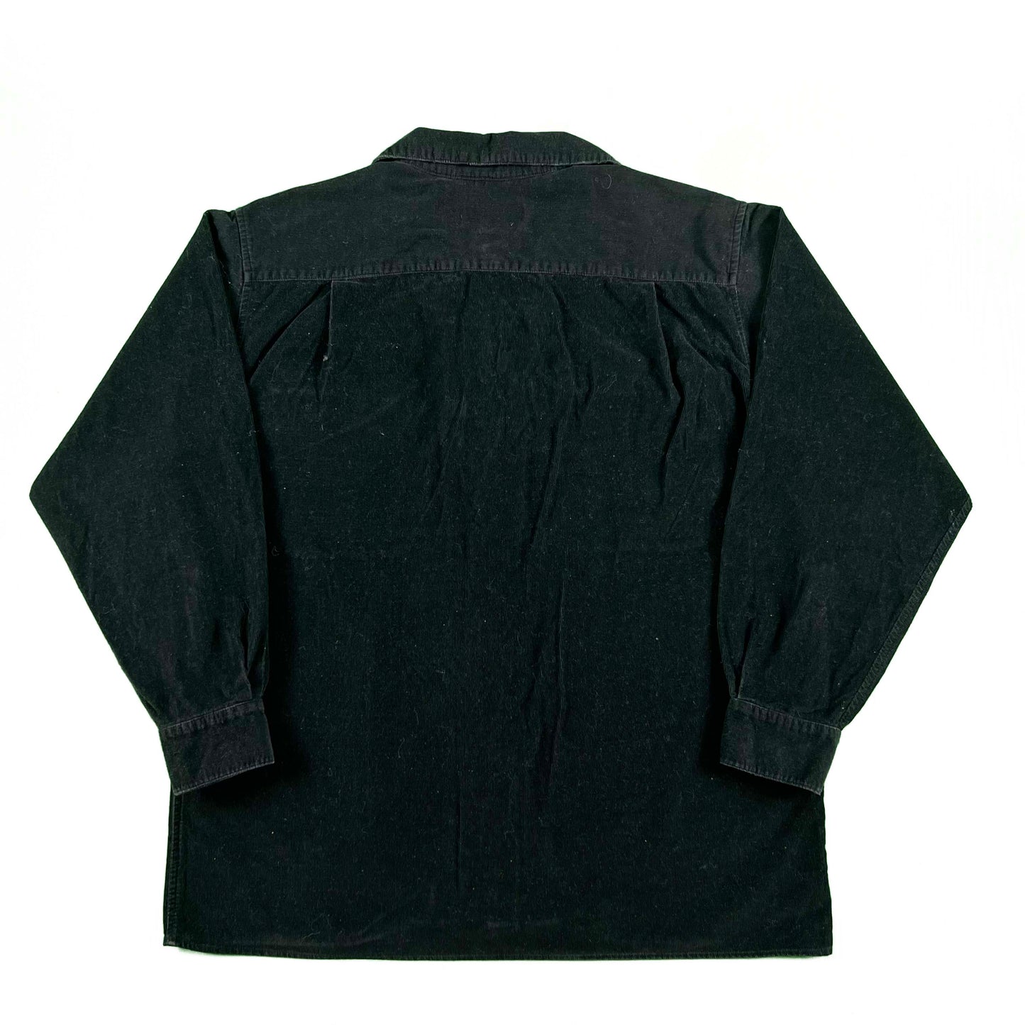 90s Does 50s Black Corduroy Loop Collar Shirt- L