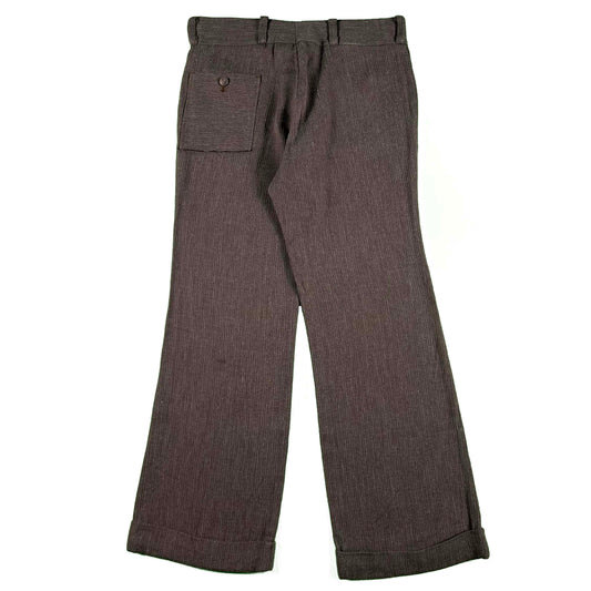60s Brown Flared Seersucker Trousers- 33x29.5