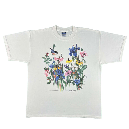 90s 'Iris Floral' Flowers and Bird Tee- XL