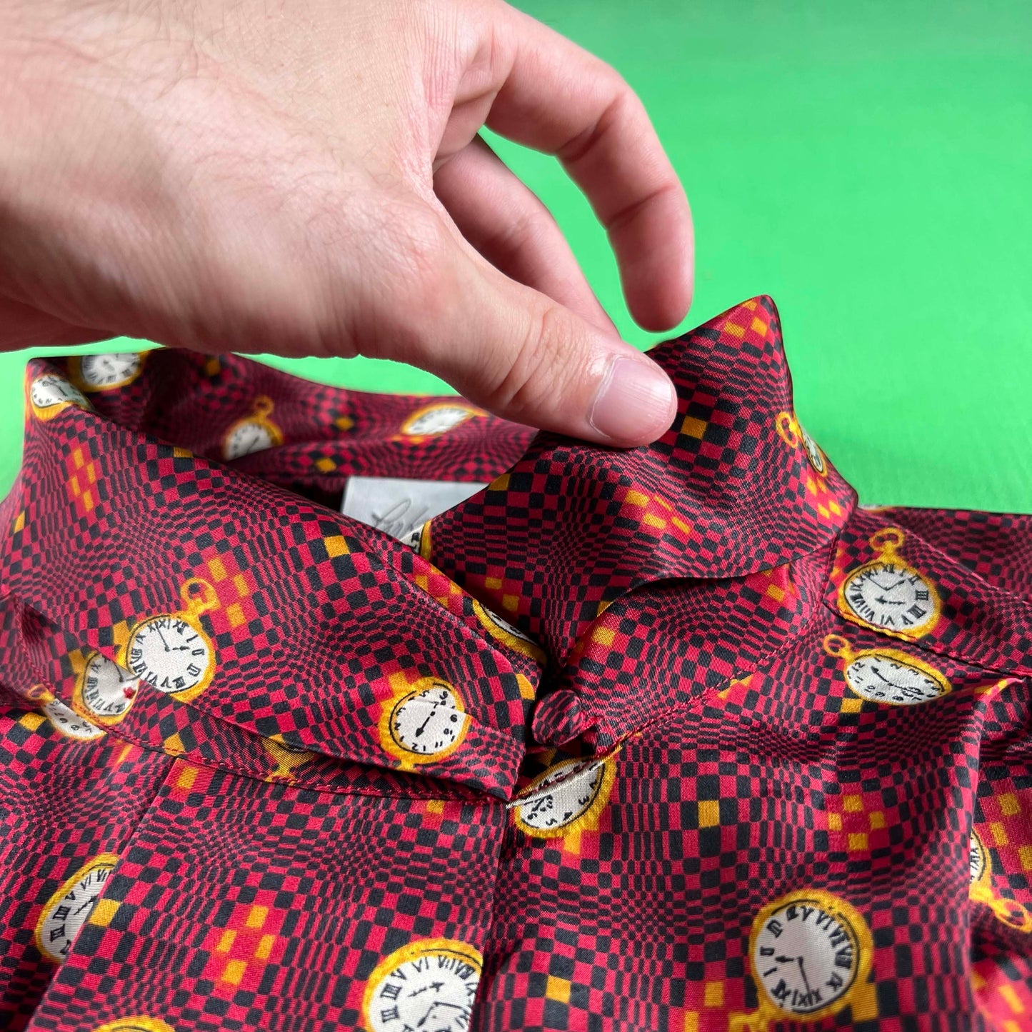 70s Clock/Pocket Watch Print Shirt- S