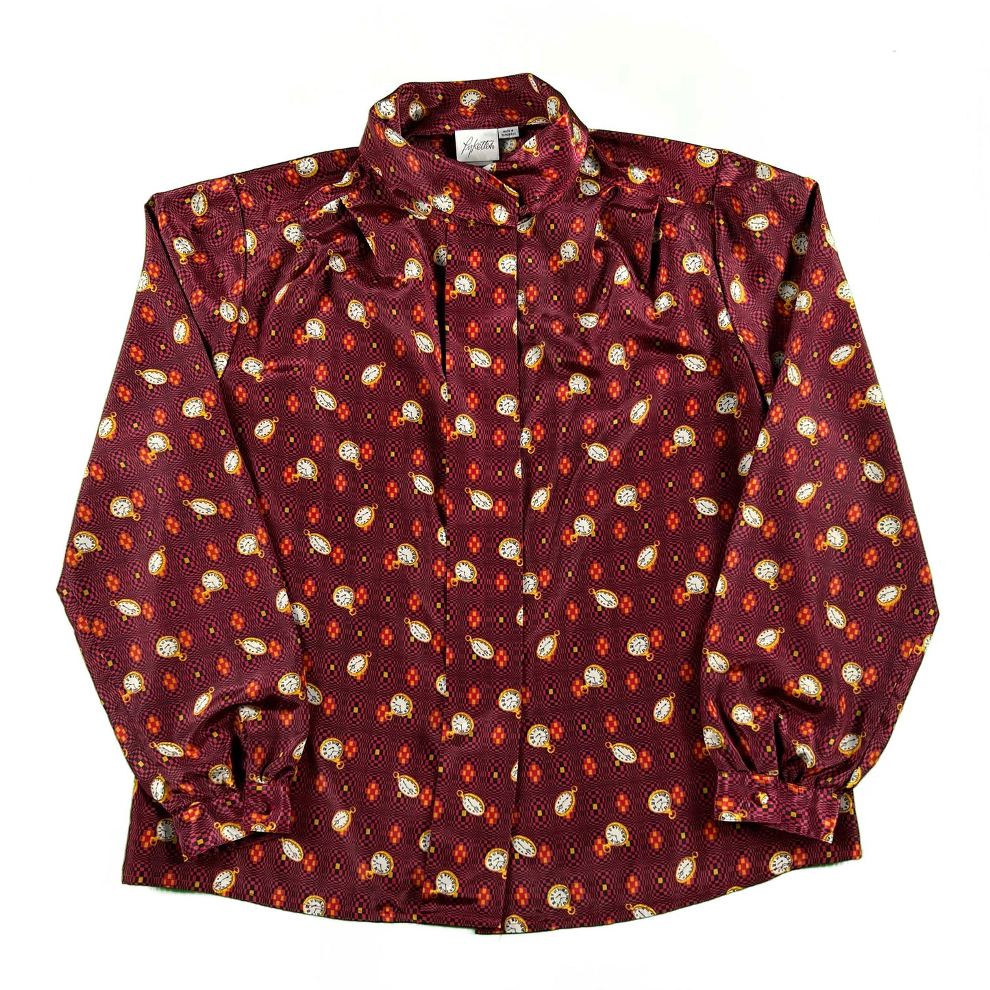 70s Clock/Pocket Watch Print Shirt- S