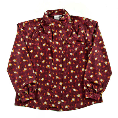 70s Clock/Pocket Watch Print Shirt- S