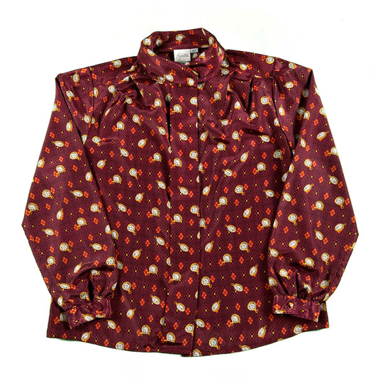 70s Clock/Pocket Watch Print Shirt- S