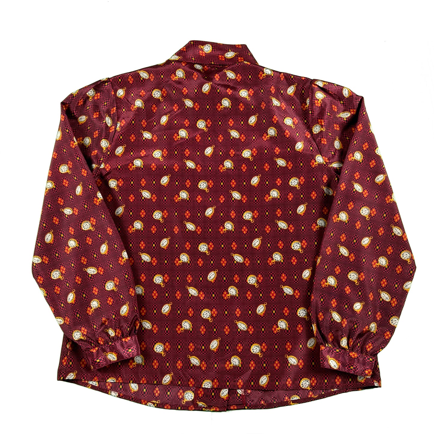70s Clock/Pocket Watch Print Shirt- S