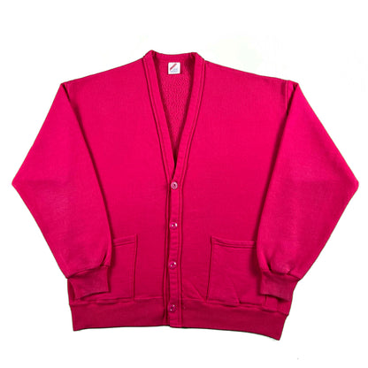 90s Hot Pink Sweatshirt Cardigan- L