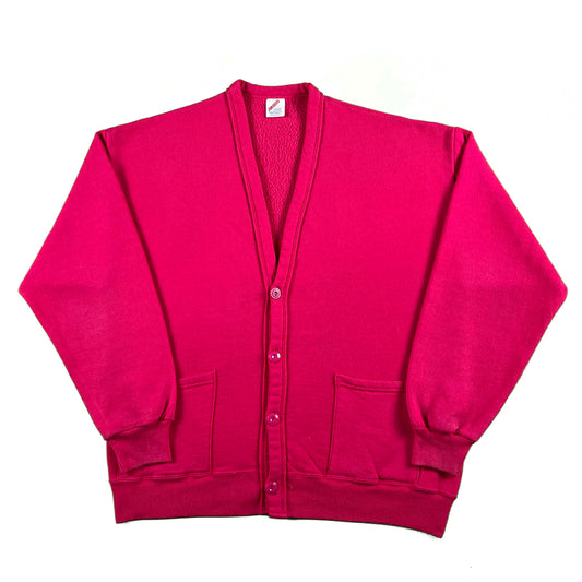 90s Hot Pink Sweatshirt Cardigan- L