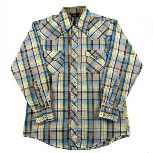 70s Funky Colored Lee Pearl Snap Shirt- XL