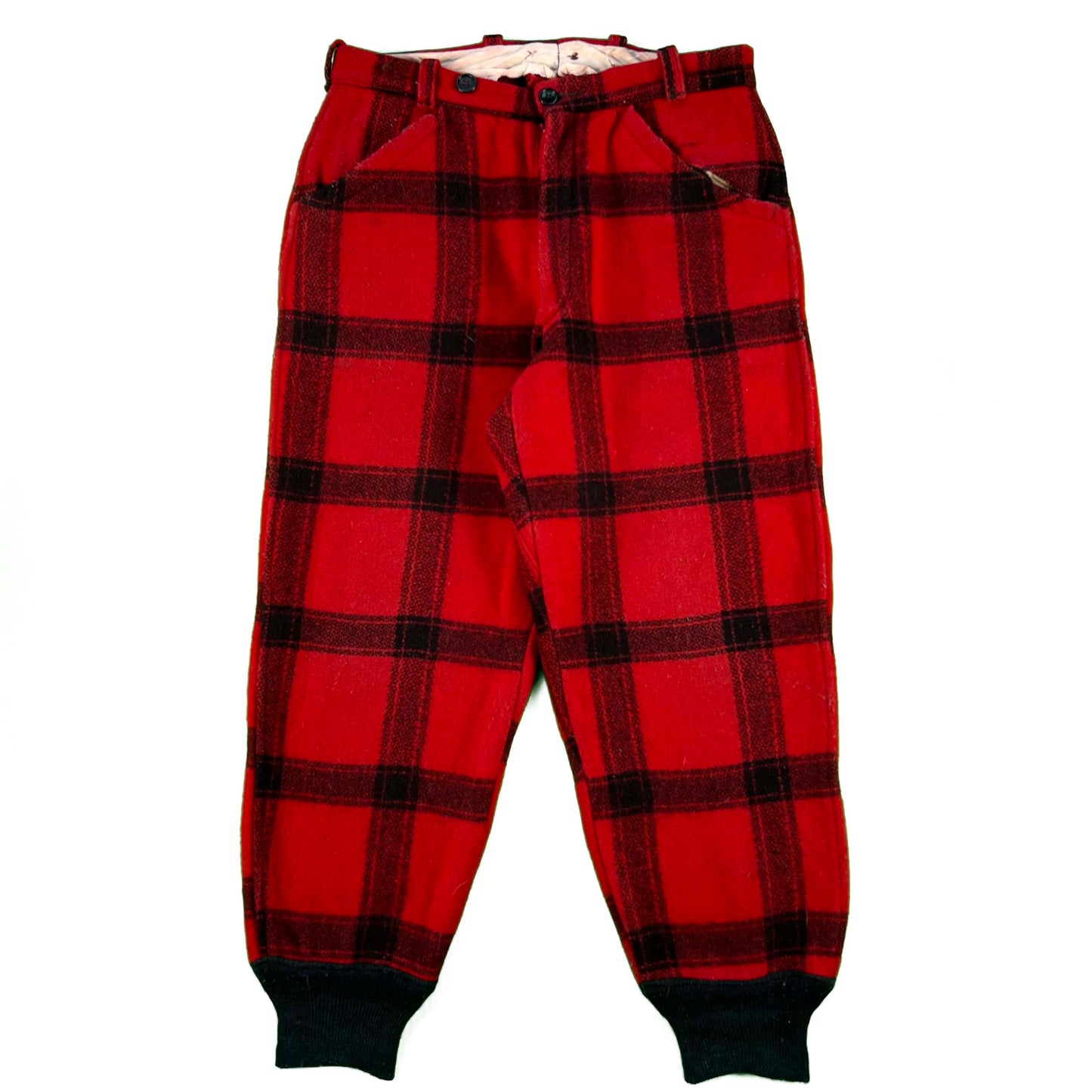 40s Buffalo Plaid Wool Hunting Pants- 33x28.5