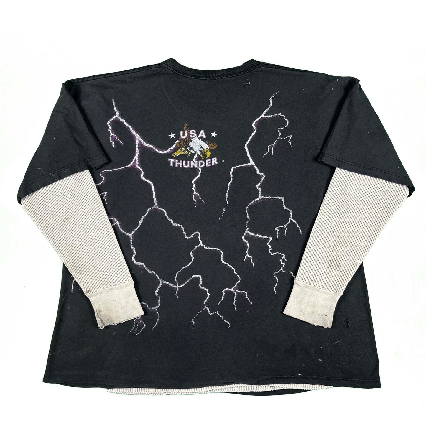 90s American Thunder Sun Faded Tee & Waffle Knit Thermal- XXL