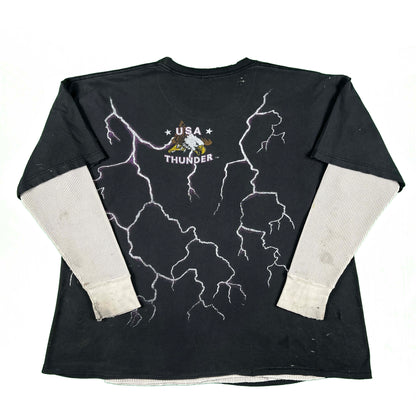 90s American Thunder Sun Faded Tee & Waffle Knit Thermal- XXL