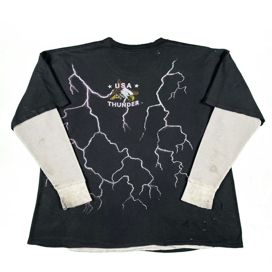 90s American Thunder Sun Faded Tee & Waffle Knit Thermal- XXL