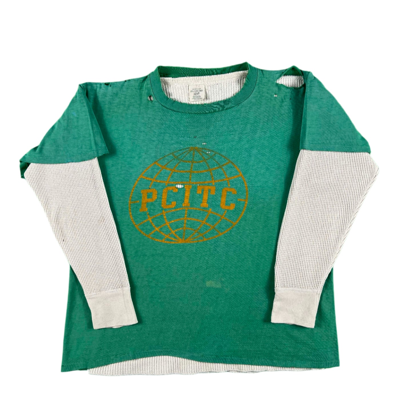 70s Thrashed PCITC Tee & 80s Waffle Knit Thermal- L