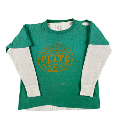 70s Thrashed PCITC Tee & 80s Waffle Knit Thermal- L