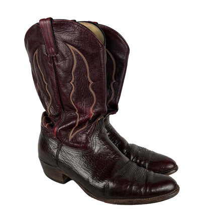 80s Two Tone Oxblood Burgundy Leather Cowboy Boots- M's 13, W's 14.5