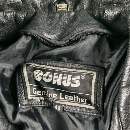 90s Black Leather Biker Jacket- XL
