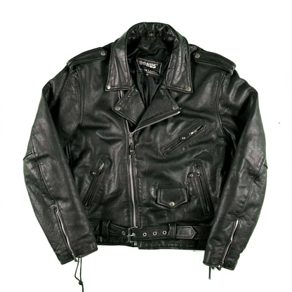 90s Black Leather Biker Jacket- XL