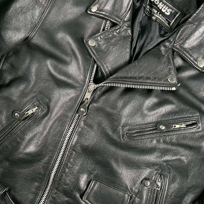 90s Black Leather Biker Jacket- XL