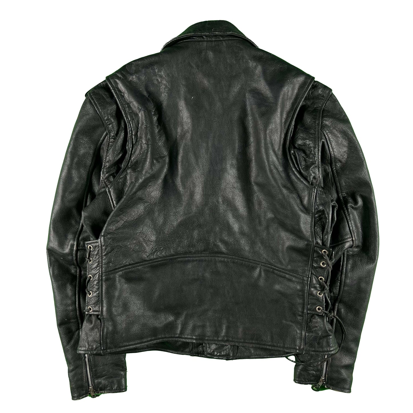 90s Black Leather Biker Jacket- XL